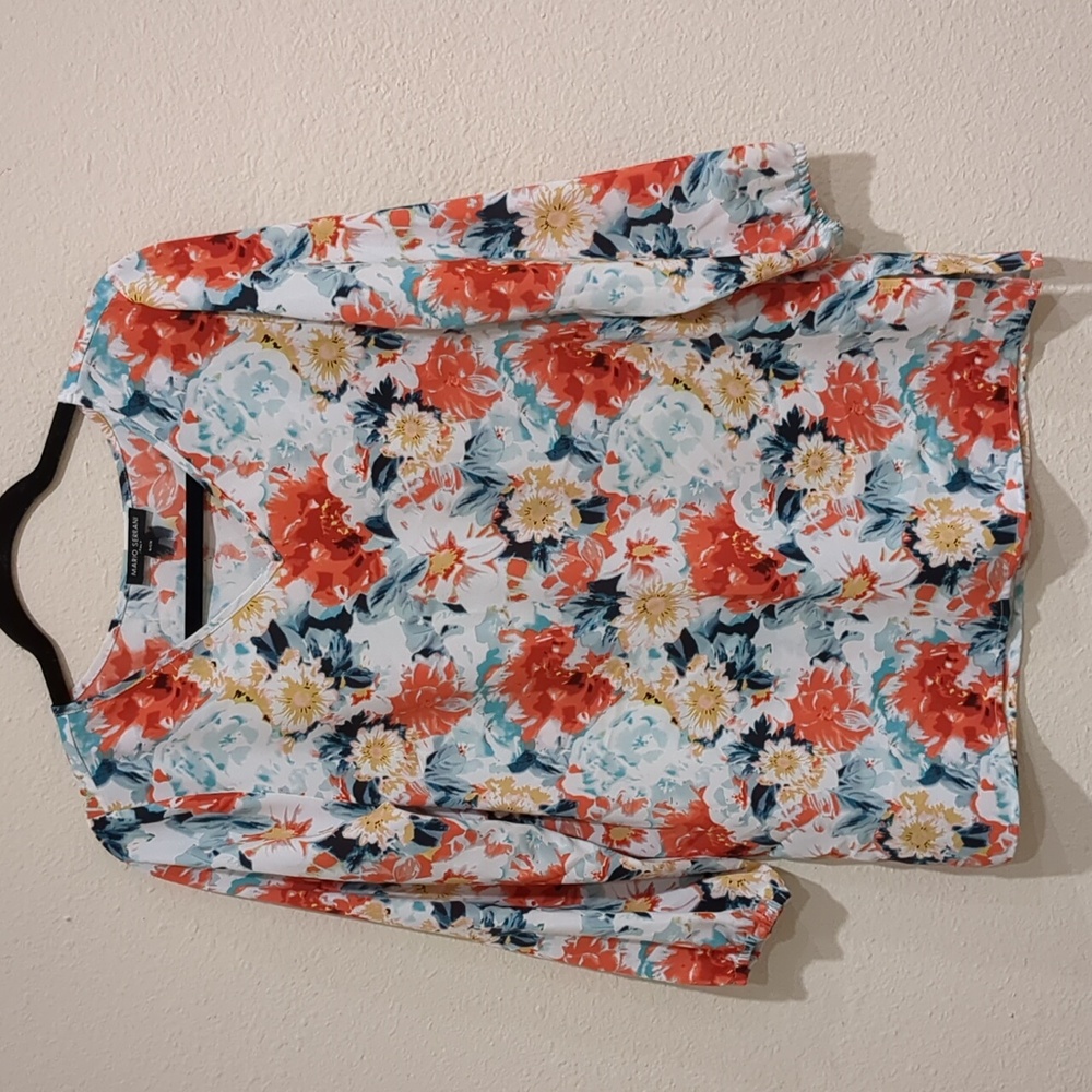 Mario Serrani Italy Lightweight Floral V-Neck Tunic Top Size Small